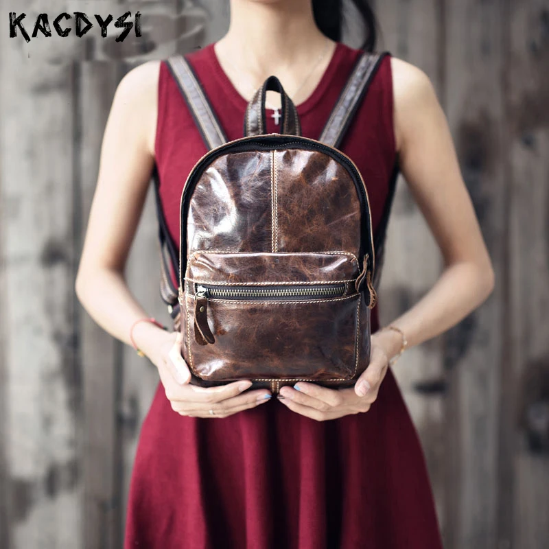 

Vintage First Layer Genuine Leather Women Small Backpack Mini Shoulder Bag Female Travel Satchel Anti - theft Design Daypack
