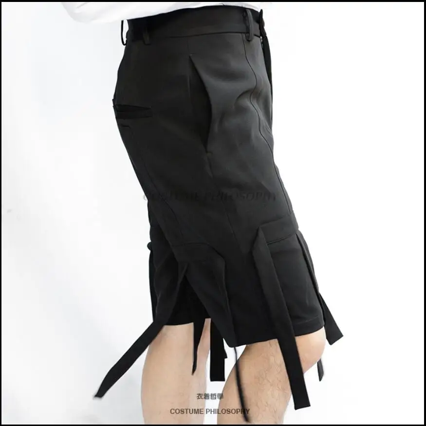 27-46 New Plus Size Clothing 2018 Summer Black Casual Shorts Men Loose Ribbon Knee Length Cool Tide Stage Singer Costumes | Мужская