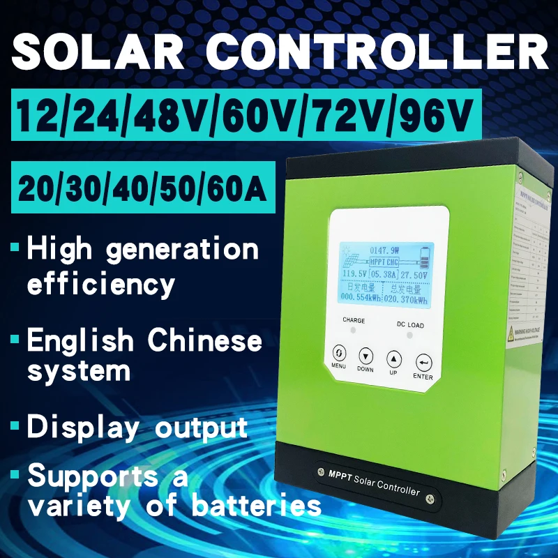 

mppt solar charge controller 20a 30a 40a 50a 60a solar panel regulator 12V 24V 48V96 LCD auto lithium-ion battery lead-acid cell