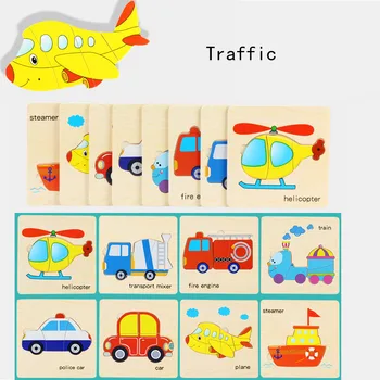 

8 Pieces/Set Wooden Toys Cartoon Animal/ Traffic/ Fruit /Vegetable Theme 3D Kids Puzzle Jigsaw Educational Toys for Children Boy