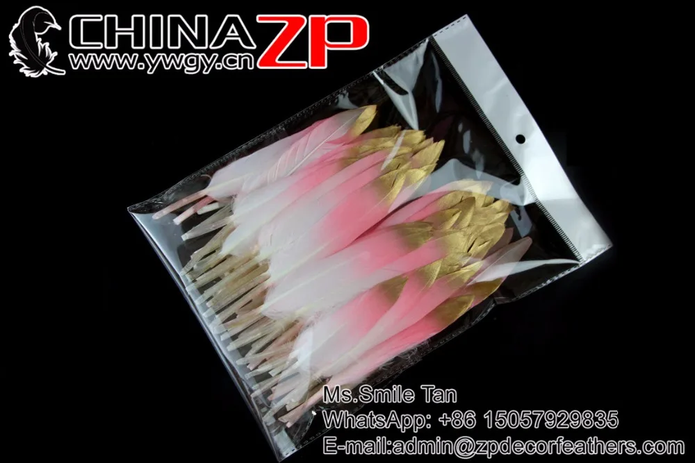 15 Baby Pink Gold dipped Baby Pink feathers (7)