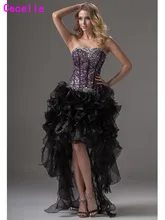 2017 Real Alto Bajo Negro Púrpura Corto de Fiesta Vestidos de Lentejuelas Organza Volantes Vestidos de Fiesta de Cóctel Con Cuentas Cristales Vestido Partido de Las Muchachas