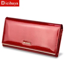 100% Genuine leather Cowhide Women's Wallets Patent Leather Long Ladies Wallets Clutch Design Purse Hand Bags Women Purses dicihaya genuine leather women wallets wax oil leather long ladies wallets clutch design purse hand bags women purses phone bag
