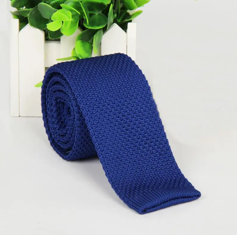 Mantieqingway модные бордовые галстуки на шею Свадебные Вязаные Галстуки для мужчин обтягивающие галстуки человек Gravata полиэстер узкий вязанные Галстуки - Цвет: Navy Blue