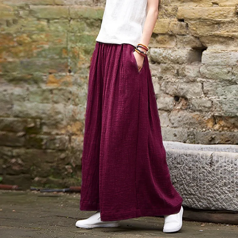

Plus Size M-7XL Elegant Double decker cotton Women Candy Solid Color Casual Loose Elastic Waist Wide Leg Pants Women Clothing