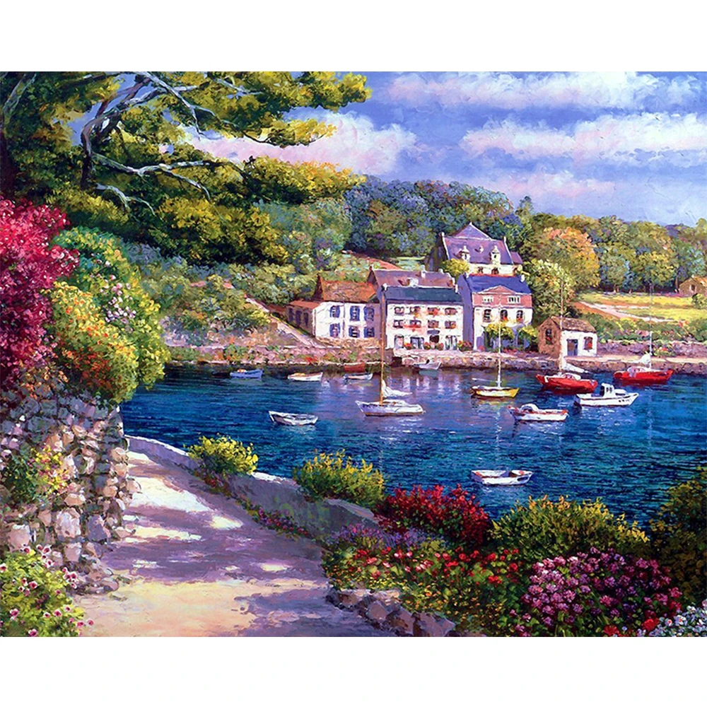 

LI LOYE DIY 5D Diamond Painting Landscapes mosaic Seaside hut Painting Cross Stitch Kit Diamond Embroidery Home Decoration RT744