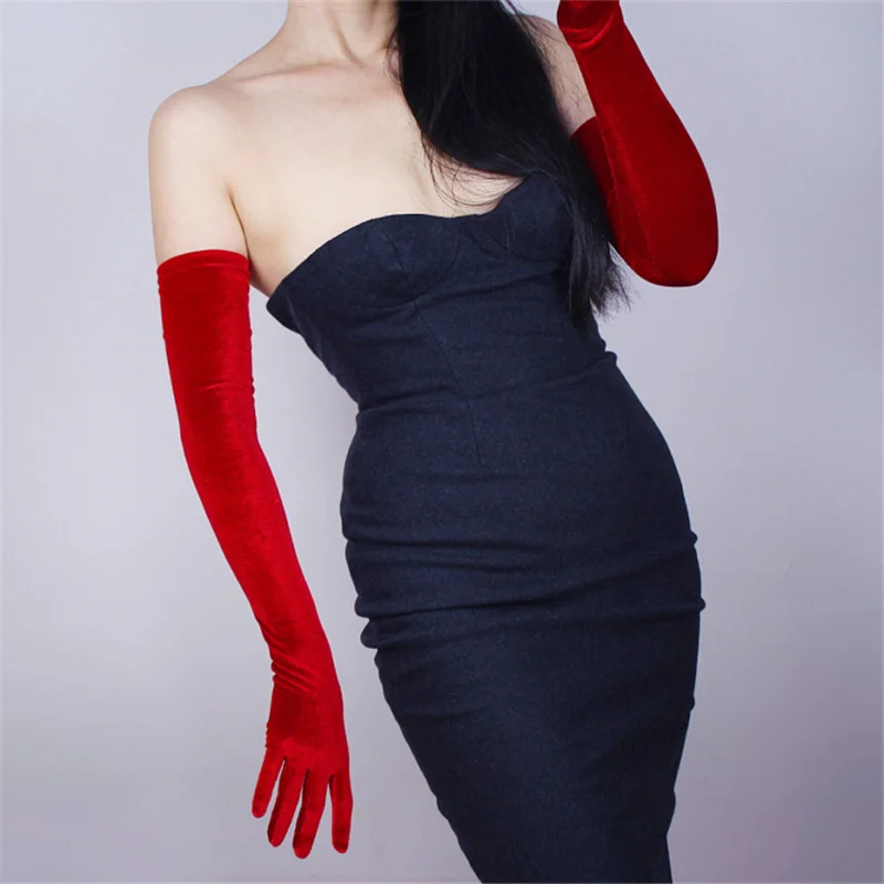 Женские бархатные перчатки 60 см длинные винно-красные выше локтя супер длинные женские высокие эластичные бархатные золотые бархатные с сенсорным экраном SJH60