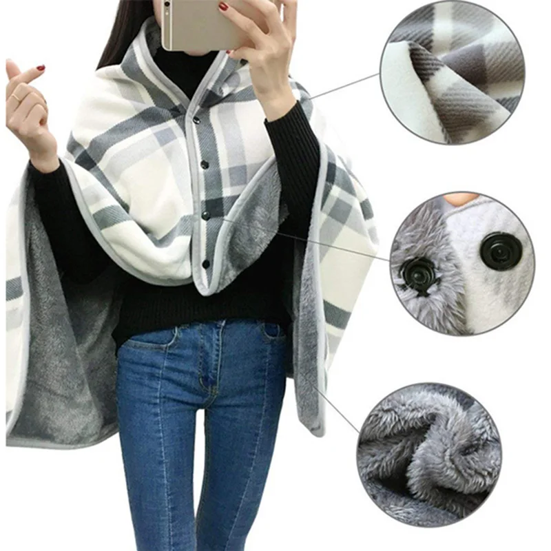 

Multifunctional Home Blanket Shawl Oversized Women's Ponchos And Capes Winter Thick Warm Wraps Ladies Plaid Button Blanket Stole