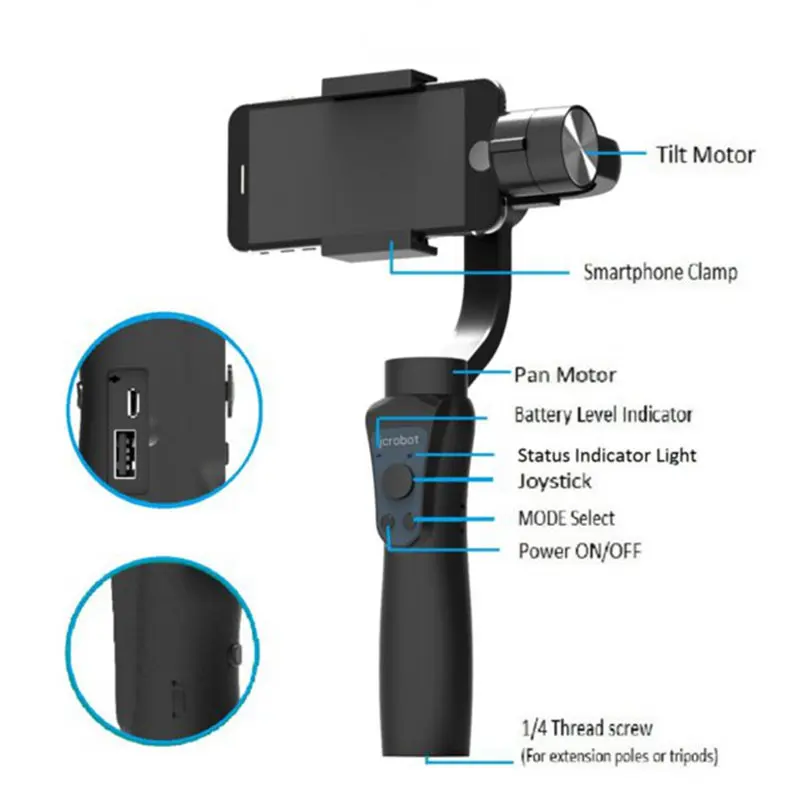 Jcrobot S5 3 осевой Ручной bluetooth Gimbal стабилизатор для смартфонов экшн камеры GoPro