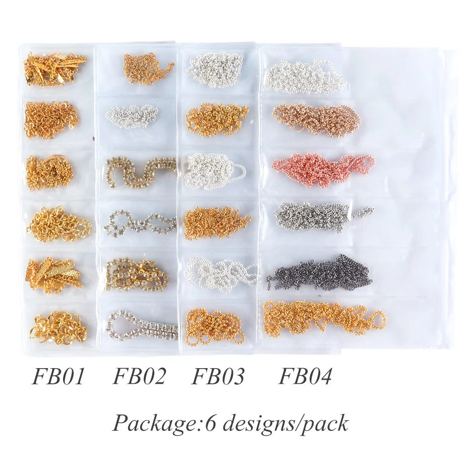 6 шт. Стразы для ногтей звенья цепи золотые наклейки для ногтей сплав украшение из страз 3D Алмазный Камень Шарм ювелирные аксессуары JIFB01-04
