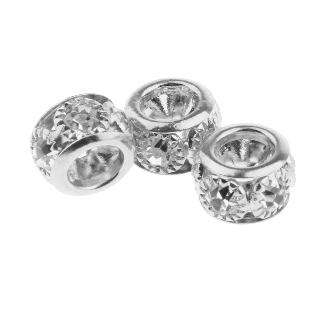 20PCS Big Hole European Beads Rondelle Rhinestone Loose Spacer Crystal Beads Fit Necklace Bracelet DIY Finding
