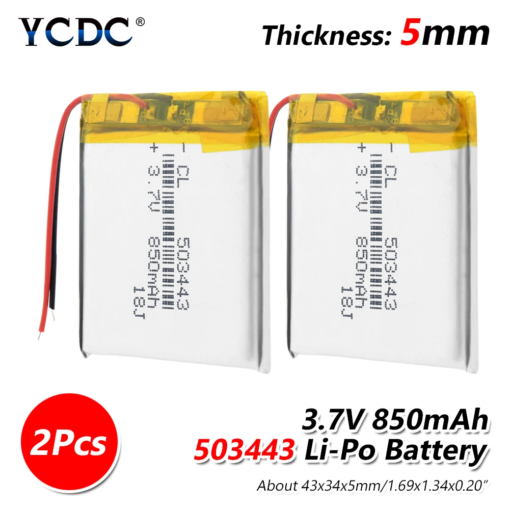 503443 3,7 V 850 mah перезаряжаемый литий-полимерный Li-Po аккумулятор для gps MP3 MP4 psp DVD Tablet PC BT динамик цифровые продукты - Цвет: 2Pcs