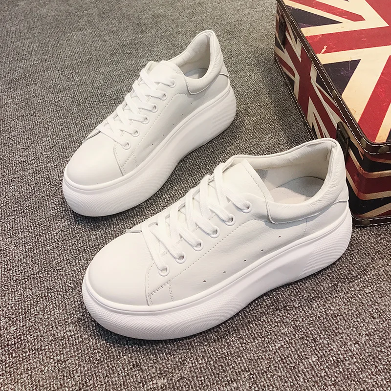 

2018 Spring New Designer Wedges white Platform Sneakers Women Vulcanize Shoes Tenis Feminino Casual Female Shoes Genuine leather