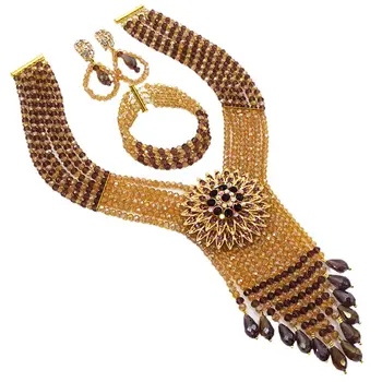 

Nigerian Wedding African Beads Jewelry Set Dubai Dark Purple and Gold AB Crystal Beads Bridal Christmas Jewelry Set 6C-SDLS-005