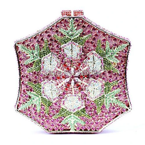 

Luxury high quality 3D geometric shape diamond snowflake mini clutch evening bag ladies handbag party purse free shipping