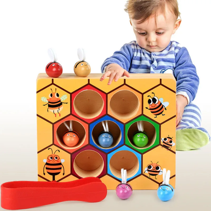 

Children Beehive Hive Clip Small Bee Games Color Cognition Toys Wooden Early Childhood Education Puzzle Toy Kids Xmas Gift