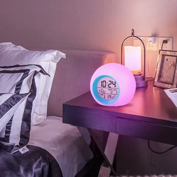 

Creative Round Colorful Clock Calendar Frontal Ball Children's Clock Natural Sound Table Clock Light Gradient