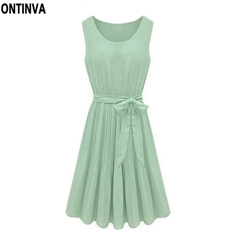 

Sleeveless Summer Dress Women Chiffon Casual Dress Woman Clothes Green Party Dresses Knee-Length Vestidos 2019