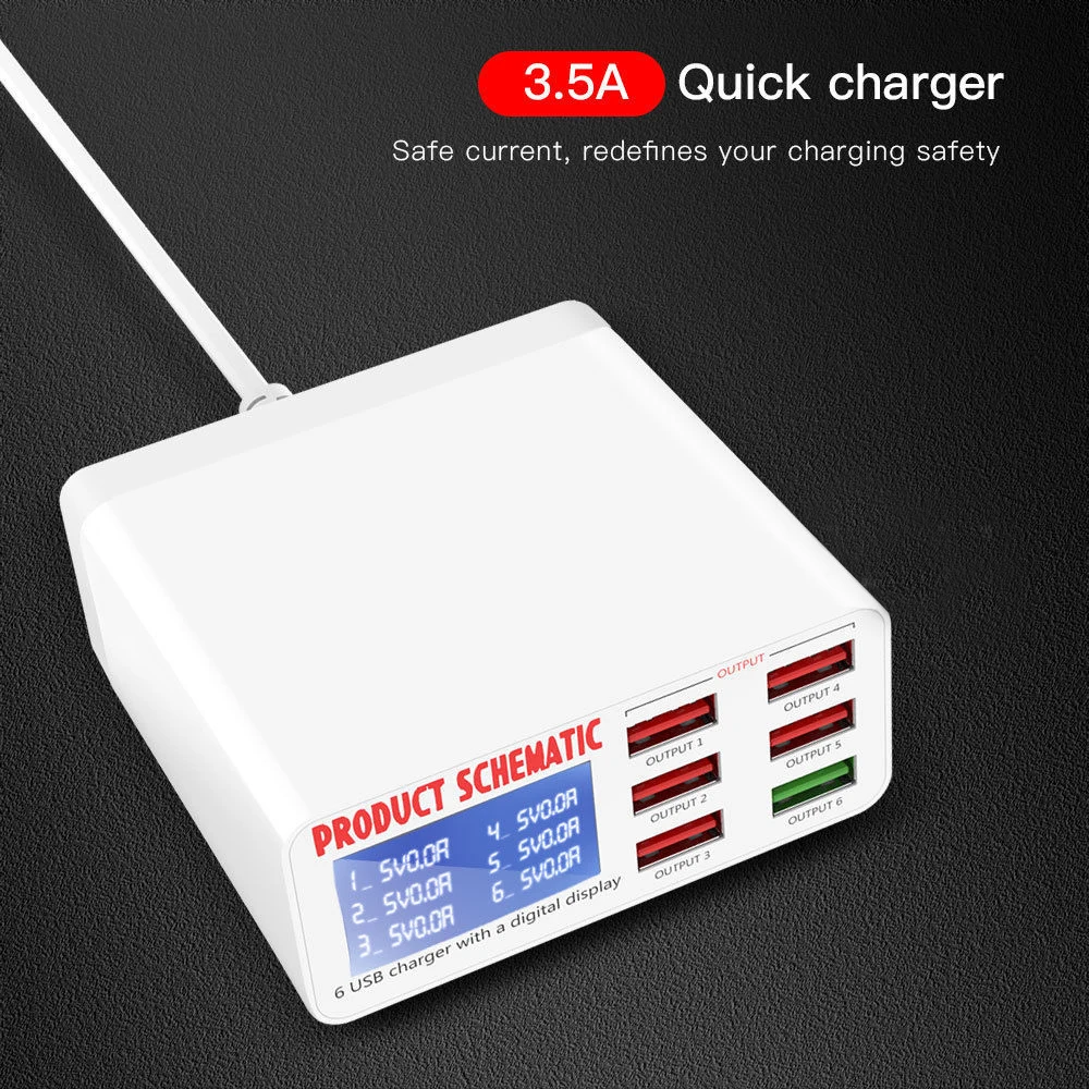QC 3.0 USB Charger Multi USB Port Rapid Charger 6 Port USB Socket Fast Charger with LCD Display For iPhone iPad SAMSUNG Xiaomi (4)