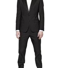 Мужской костюм, пиджак по индивидуальному заказу, 2 предмета, куртка с бантом, брюки, черные, с острым отворотом, две пуговицы, модный, Terno Masculino, новейший стиль, приталенный крой