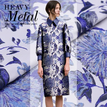 

French import jacquard blue fashion brocade fabric advanced three-dimensional jacquard, autumn and winter dress fabric