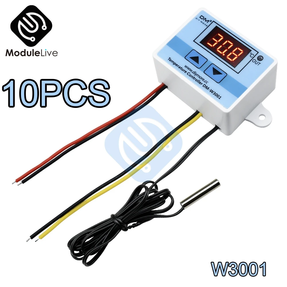 

10PCS W3001 Temperature Controller Digital LED AC 90-250V 110V 220V Thermometer Thermo Controller Switch Probe Sensore Max 10A