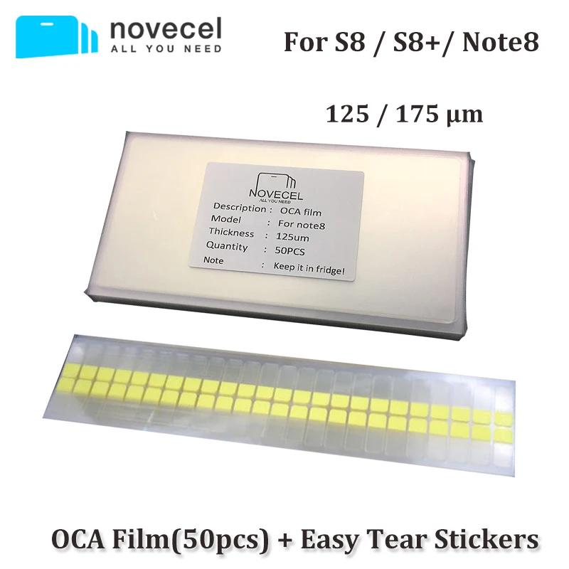 50pcs 175 / 125um OCA Optical Clear Adhesive For S8 S8+ Note8 G955 G950 N950 OCA Glue LCD Touch Glass Lens Film+ Easy Tear Stick