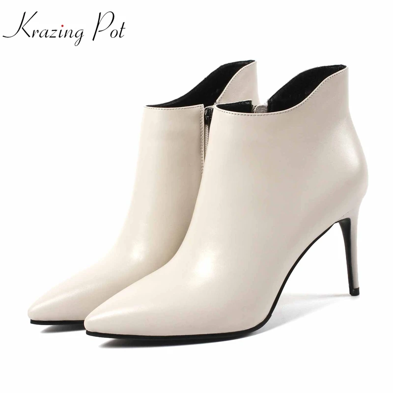 

Krazing Pot 2019 genuine leather super high heel pointed toe nightclub sexy concise all-match women superstar ankle boots L63