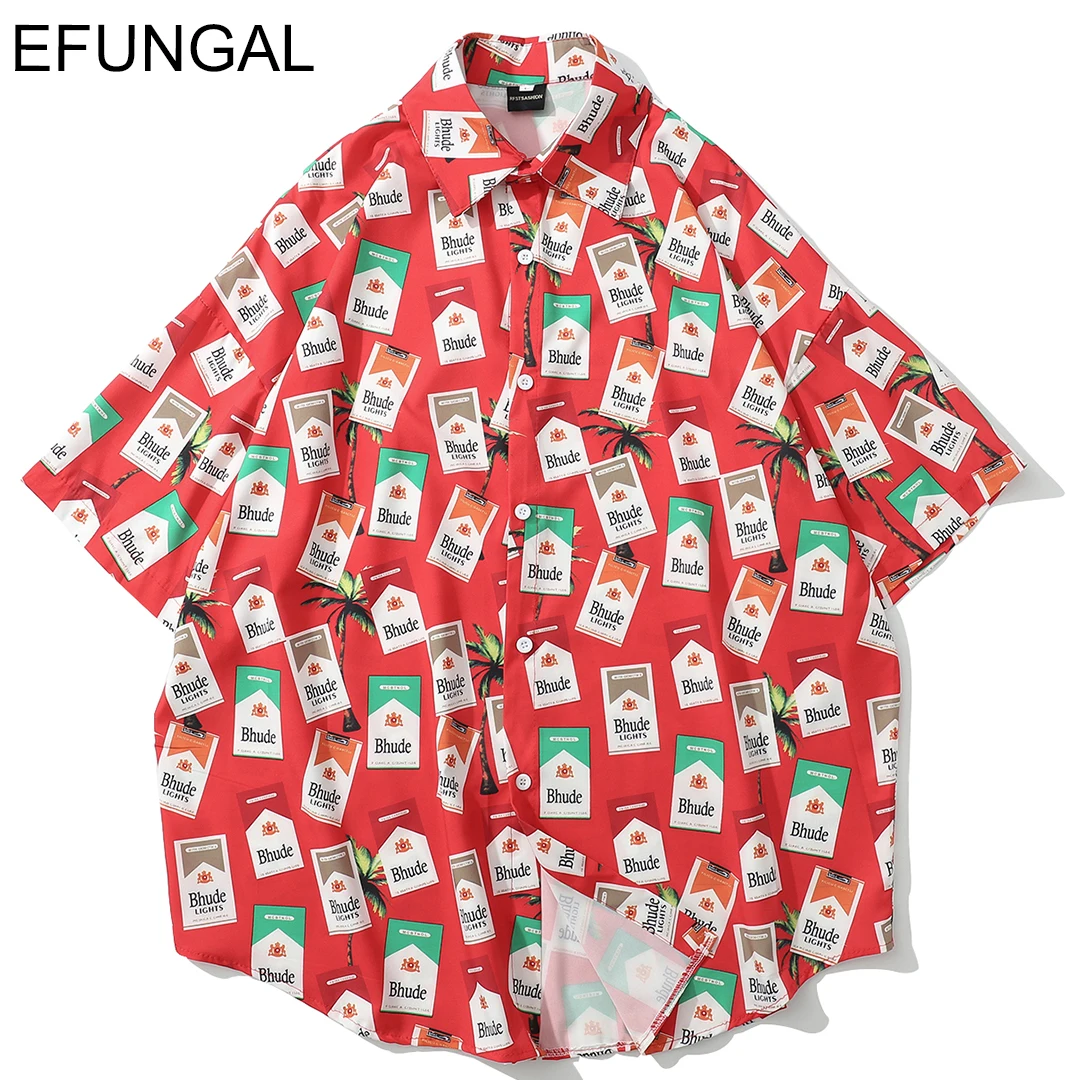 

EFUNGAL Cigarette Case Full Print Vintage Shirts Men Short Sleeve 2019 Summer Hip Hop Shirt Short Sleeve Tees Casual Streetwear