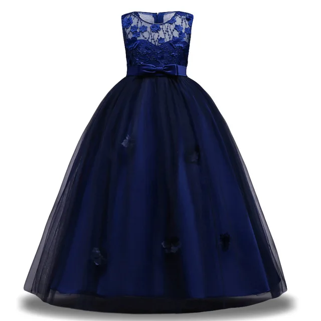 Коллекция года, платье для девочек элегантное праздничное платье принцессы для подружки невесты Детские платья для девочек, свадебное платье, детская одежда для детей возрастом 4, 6, 8, 10, 14 лет - Цвет: Navy Blue