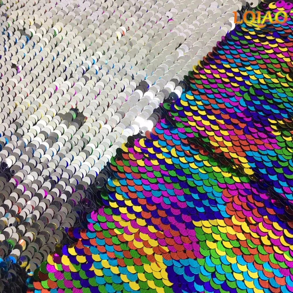 Rainbow Silver Reversible Sequin Fabric-001