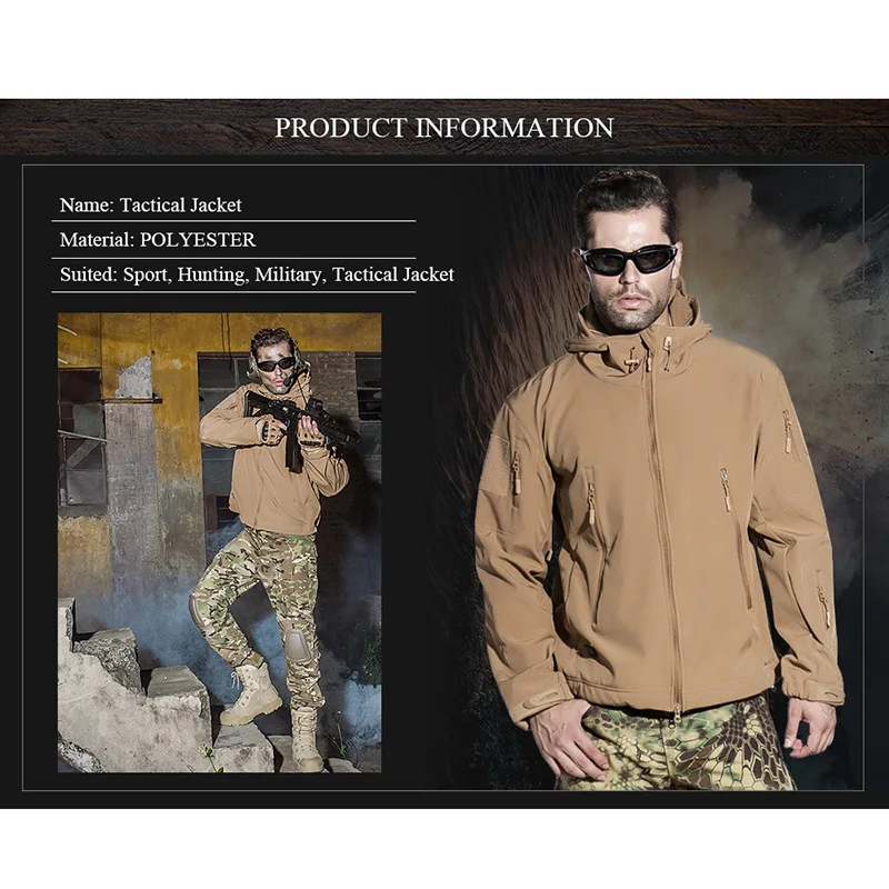 Men Military Tactical Softshell Jackets Outdoor Waterproof Sports Camouflage Hunting Camping Hiking Trekking Jacket Windbreaker