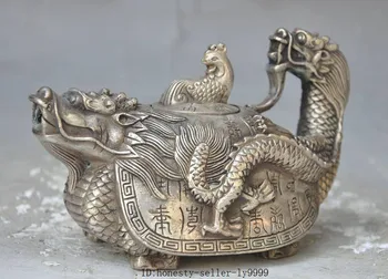 

Crafts statue marked china silver Dragon turtle Phoenix bird statue Teapot Tea maker Kettle halloween