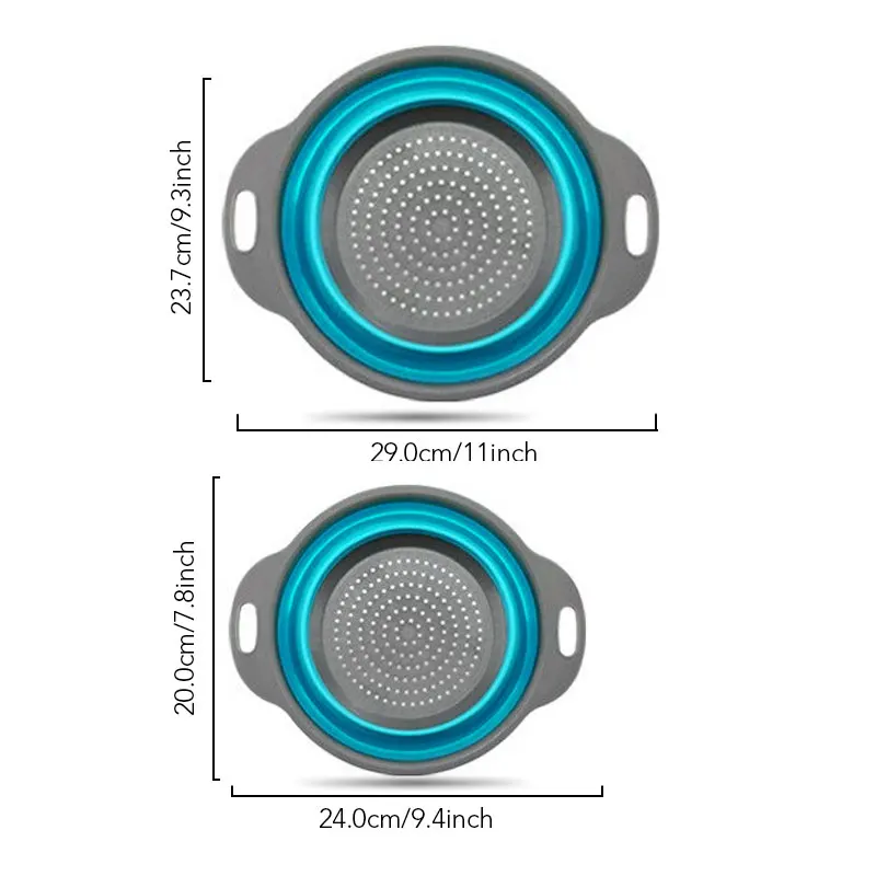 Складной силиконовый дуршлаг и складная сумка для мытья овощей и фруктов микро-перфорированный фильтр и твердая корзина - Цвет: Blue 1