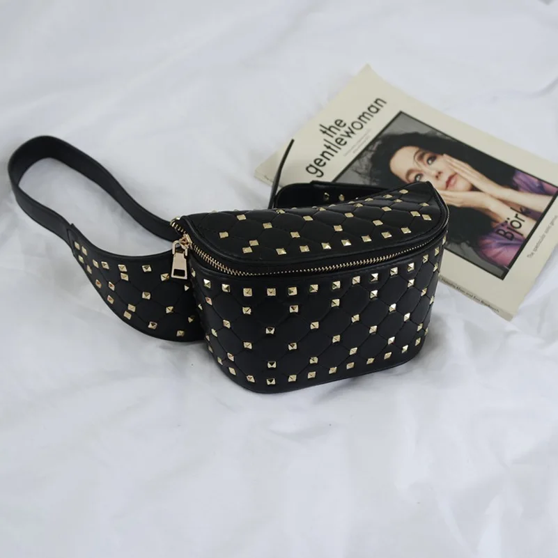 Новинка, известный бренд, дизайнерские сумки на пояс, женские сумки на пояс с заклепками, сумка на пояс в стиле суперзвезды той же модели, сумка на пояс, черный и красный цвета, quali WP152