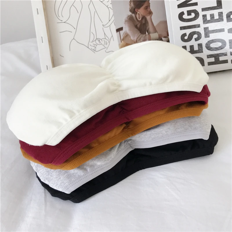 5 Colors Summer Girls Strapless Bra Women's Stretchy Wrap Tube Top Bandeau Cropped Tanks Underwear Tops For Girls