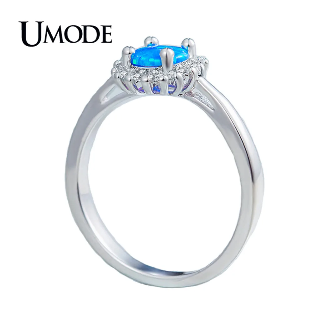 

UMODE Fashion Flower Blue Opal Rings for Women 2018 White Gold Color Bijoux Cathedral Ring Aneis Bague Femme Mujer Moda AUR0414B