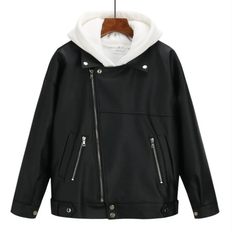 Новое поступление, Женская осенне-зимняя кожаная куртка, негабаритная, бойфренд, корейский стиль, Женское пальто из искусственного меха, верхняя одежда черного цвета