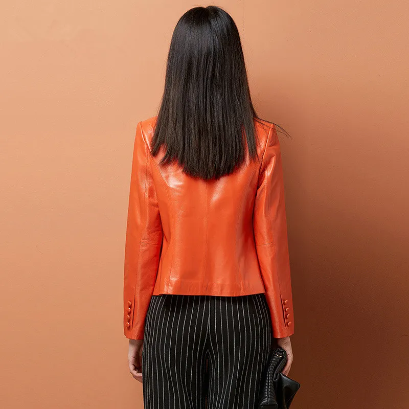 Gacket Mince Veste Vêtements Véritable Mouton Automne Cuir Hauts orange Femmes De Pour Peau Noir Printemps gris Manteau Dames En S6x4q5x7w