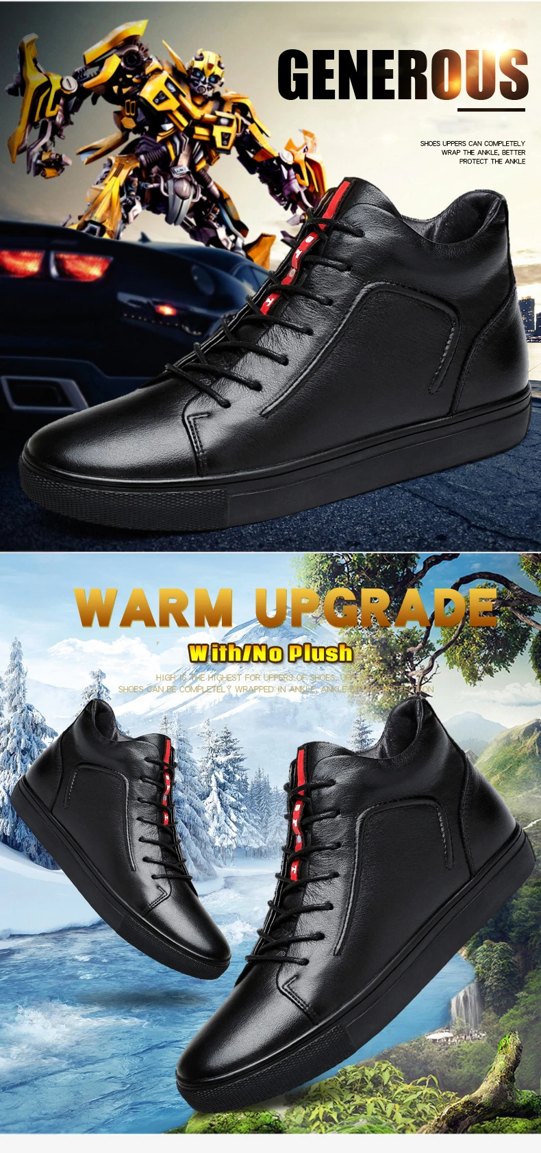 AGUTZM/8831 размера плюс: 35-48 новые черные модные ботинки на шнуровке с высоким берцем из натуральной кожи на плоской подошве, мужские ботильоны с плюшевой подкладкой
