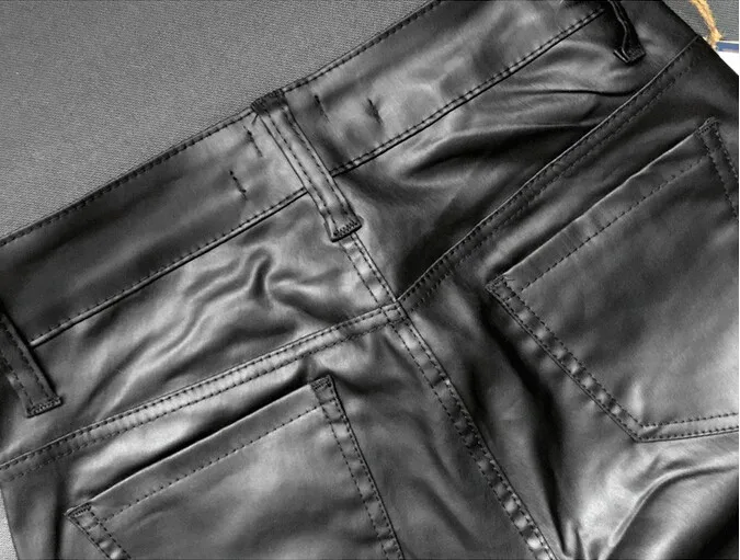 Горячая имитация из искусственной кожи длинные узкие брюки женские Осень Модные Женские Strech тонкий черный искусственная кожа с низкой талией карандаш брюки