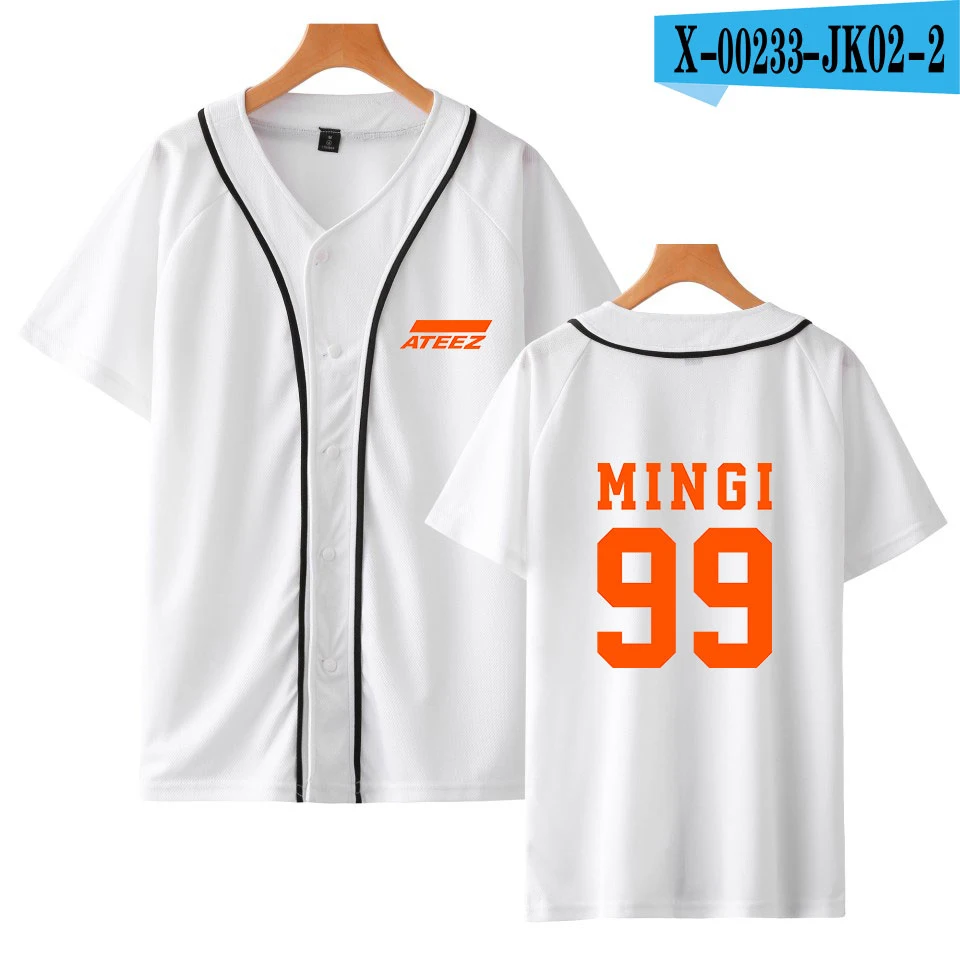 White 99 MINGI VAGROVSY ATEEZ короткий рукав с v-образным вырезом Футболка для бейсбола Harajuku альбом Kpop ATEEZ Мода Подросток Z вентиляторы ATINY летняя футболка - Цвет: White 99 MINGI