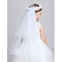 Для девочек; платье для первого причастия, аксессуары для вуалей эластичная ткань для свадебное платье с цветочным узором, с кружевом, с жемчугом, гирлянды вуаль повязка на голову для девочек; Детская вечеринка