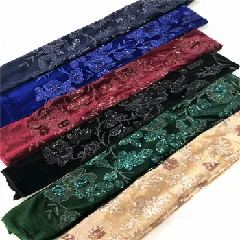 

(5yards/pc) African velvet lace fabric in blue with sequins embroidery high quality for party dress soft and smooth ZR93-22