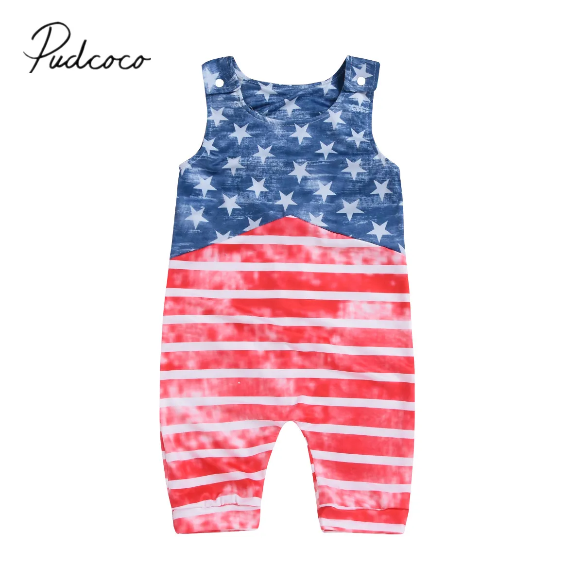 

2018 Brand New Newborn Infant Baby Boys Girls Summer Romper Sleeveless Star Striped Jumpsuits Romper Fourth Of July Flag Clothes