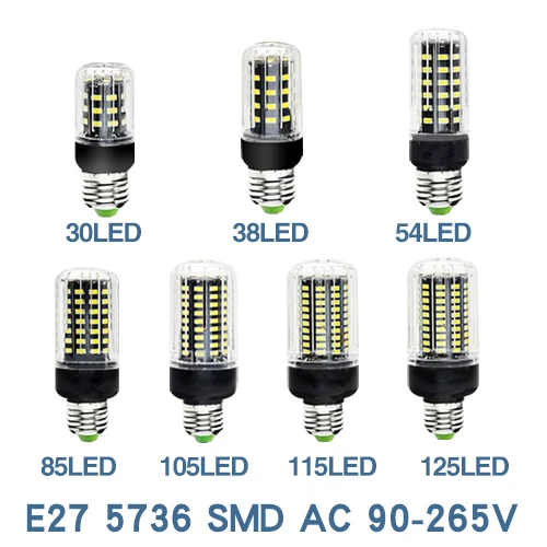 E27 светодиодный светильник E14 лампа лампада SMD5730 220V кукурузы лампа Bombillas 24 36 48 56 69 72 светодиодный s люстры лампы в форме свечи светильник для украшения дома - Испускаемый цвет: Black Cover Bulb e27