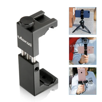 

ST-02S Aluminum Phone Tripod Mount with Cold Shoe Mount Support Vertical Metal Adjustable Clamp for iPhone Android Smartphones