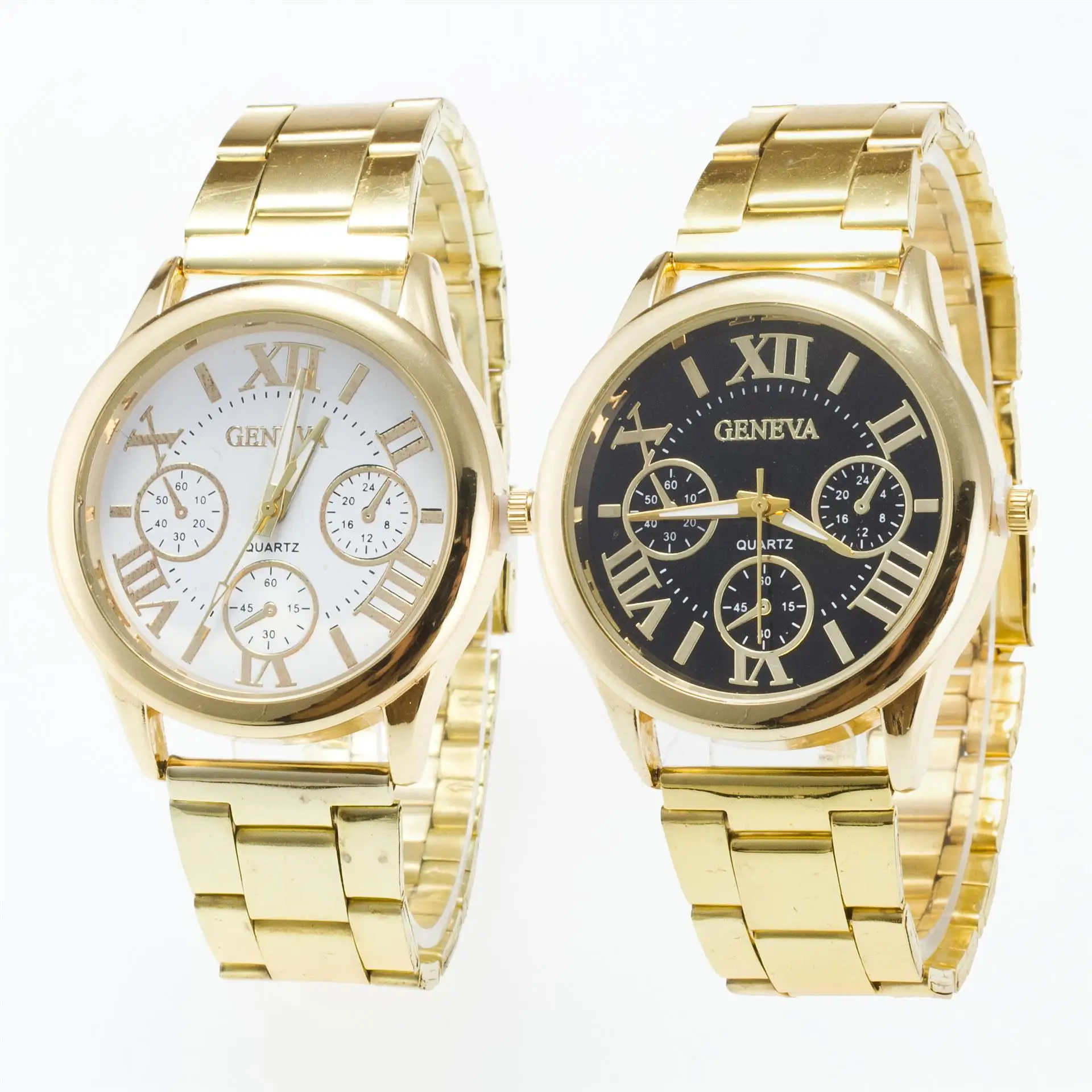 

Quartz Watch Women Gold Round Case False Three Roman Numerals Strip Watch Face Fashion Male Models 2016 LZ549