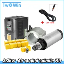 Комплект шпинделя с воздушным охлаждением 2.2KW фрезерный мотор шпинделя с ЧПУ+ 2.2KW 220v VFD инвертор+ 80 мм зажим+ 13 шт. ER20 для фрезерного станка с ЧПУ