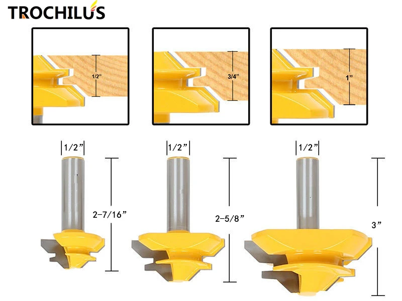 

Carbide1/2 handle 45 degree bevel lock building Specialty Molding cnc router bits wood cutter /milling cutters/end mill 3PCS